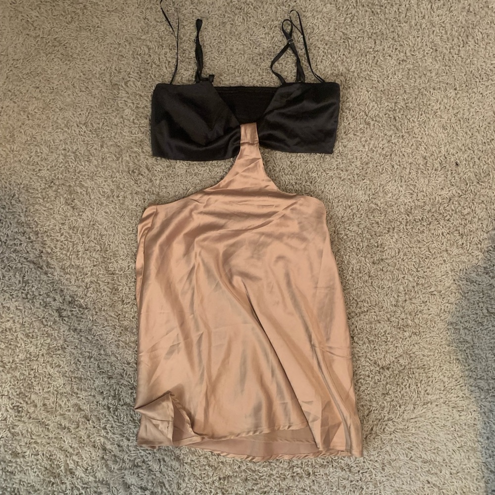 Champaign and Black Cut out Dress